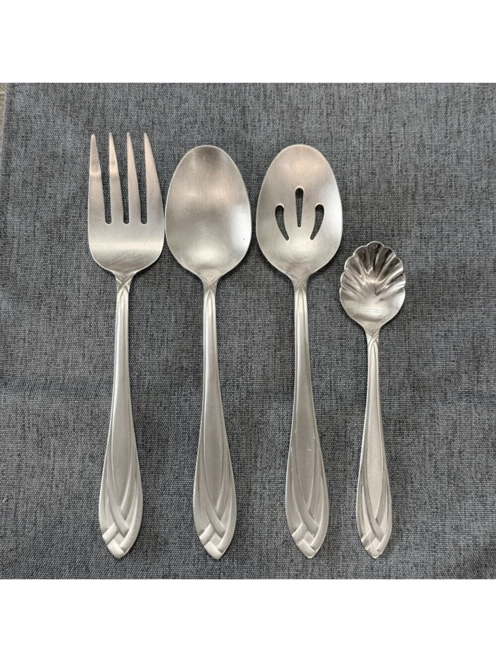Hampton Silversmiths Lace Frosted Solid Pierced Serving Spoon Meat Fork Sugar